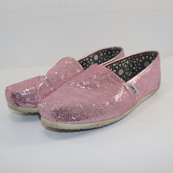 TOMS Women’s Size 12 Pink Glitter Classic Slip-On Shoes - Picture 6 of 6